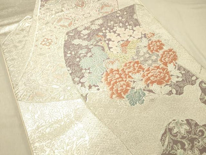 平和屋着物◎六通柄袋帯　花鳥文　金銀糸　正絹　逸品　DABA0979cm