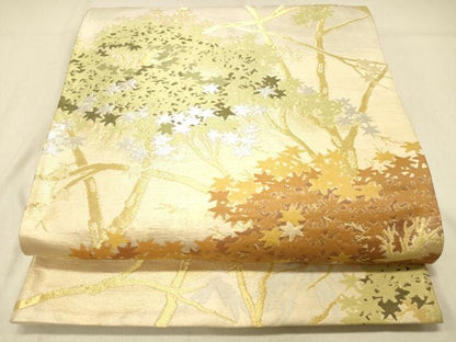 平和屋着物◎六通柄袋帯　遠山枝葉文　金銀糸　正絹　逸品　DABA0988cm