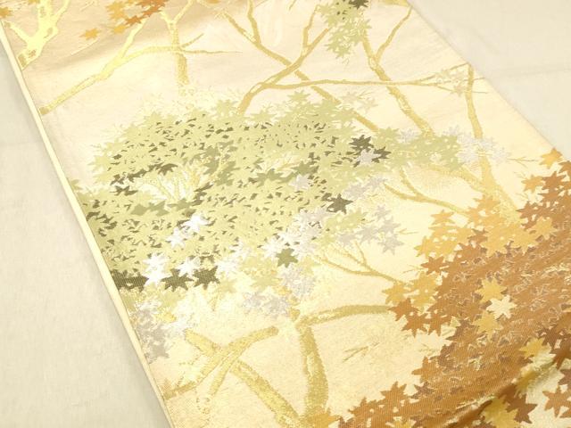 平和屋着物◎六通柄袋帯　遠山枝葉文　金銀糸　正絹　逸品　DABA0988cm