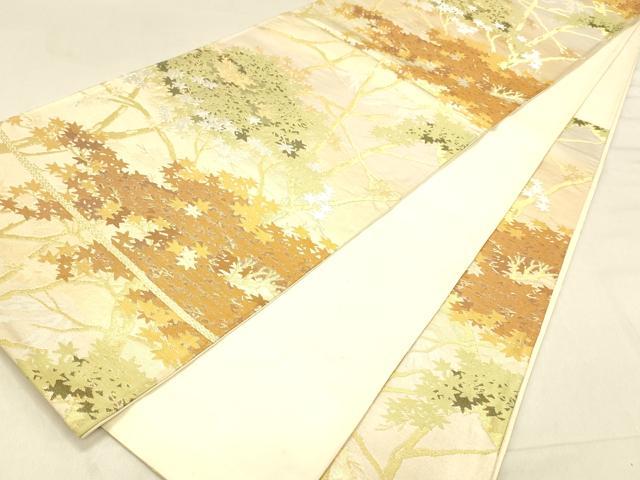平和屋着物◎六通柄袋帯　遠山枝葉文　金銀糸　正絹　逸品　DABA0988cm