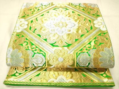 平和屋着物◎西陣　服部織物謹製　六通柄袋帯　白鳥綴子　蜀江花文　金銀糸　正絹　逸品　DABA0989cm