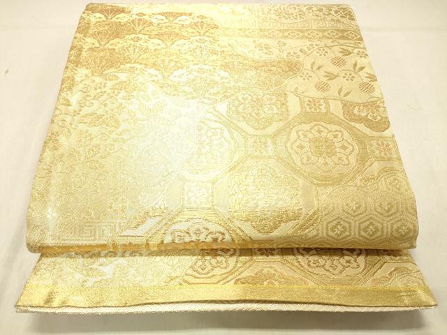 平和屋着物◎佐賀錦　六通柄袋帯　名物錦　草花文　金糸　正絹　逸品　DABA0990cm