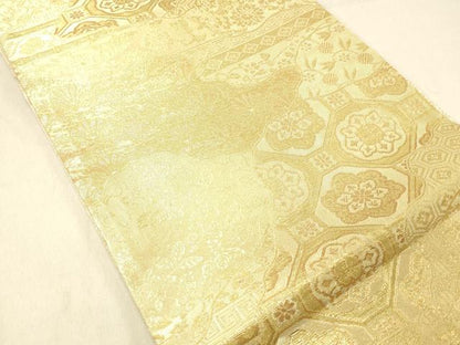 平和屋着物◎佐賀錦　六通柄袋帯　名物錦　草花文　金糸　正絹　逸品　DABA0990cm