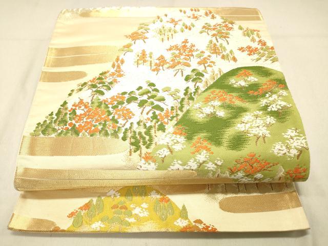 平和屋着物◎六通柄袋帯　遠山樹林文　金銀糸　正絹　逸品　DABA0991cm