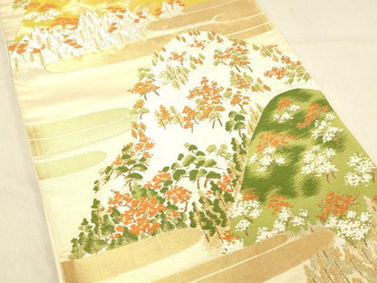 平和屋着物◎六通柄袋帯　遠山樹林文　金銀糸　正絹　逸品　DABA0991cm