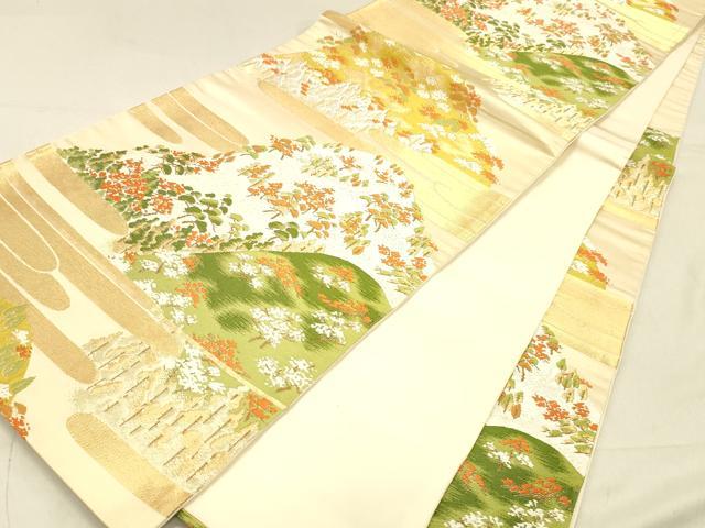 平和屋着物◎六通柄袋帯　遠山樹林文　金銀糸　正絹　逸品　DABA0991cm