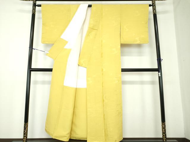 平和屋着物●上質な色無地　竜田川地紋　刈安色　正絹　逸品　未使用　DABA1019ps