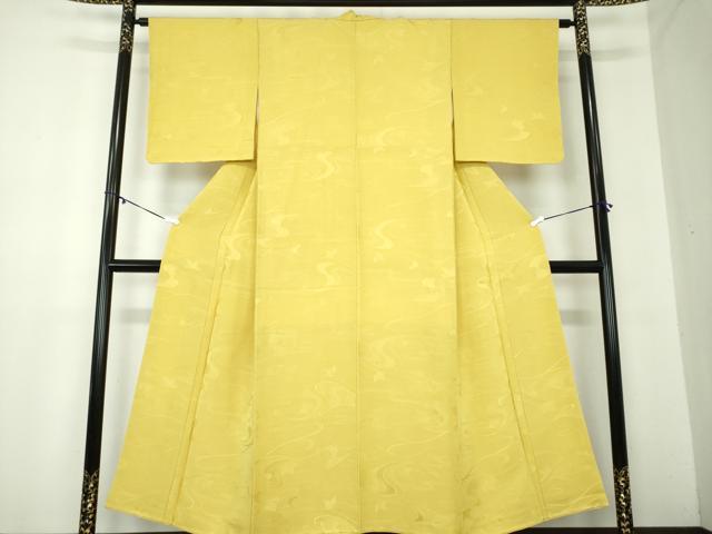 平和屋着物●上質な色無地　竜田川地紋　刈安色　正絹　逸品　未使用　DABA1019ps