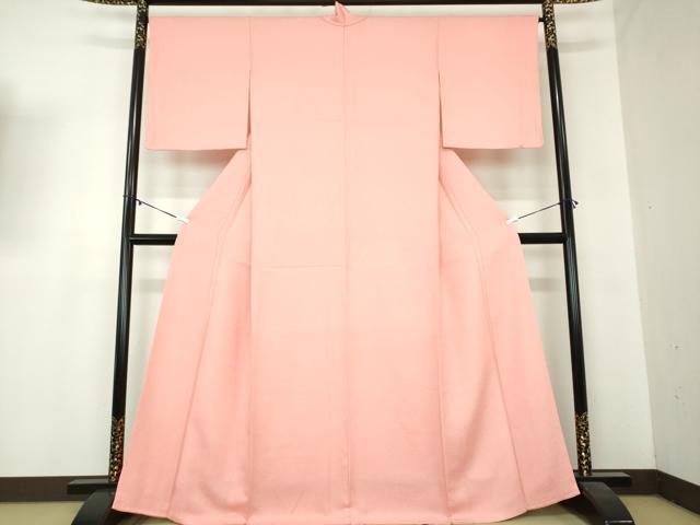 平和屋着物●上質な色無地　霞地紋　珊瑚色　正絹　逸品　DABA1028ps