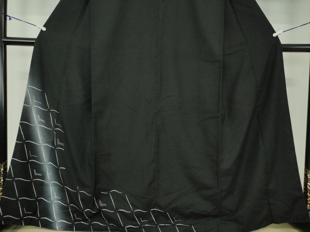 平和屋着物●訪問着　紬地　瓦文　黒地　やまと誂製　正絹　逸品　DABA1040ps