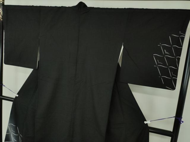 平和屋着物●訪問着　紬地　瓦文　黒地　やまと誂製　正絹　逸品　DABA1040ps