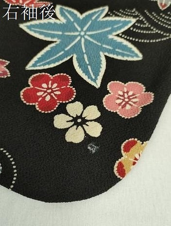 平和屋着物●上質な小紋　型染　雲取り花文　黒地　正絹　逸品　DABA1042ps