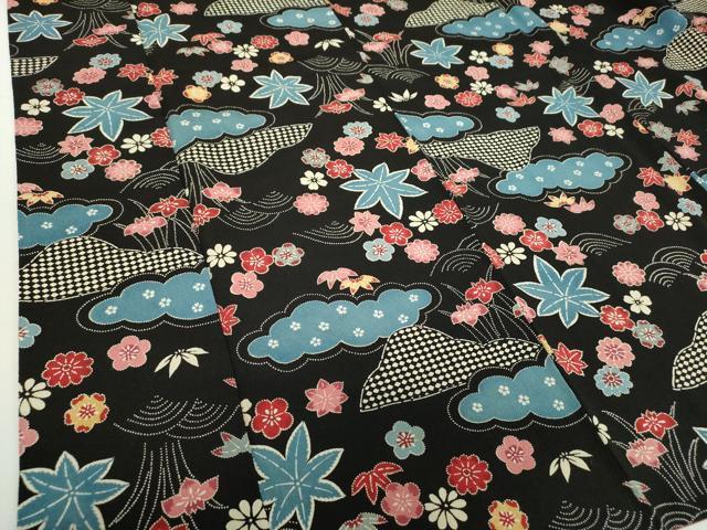 平和屋着物●上質な小紋　型染　雲取り花文　黒地　正絹　逸品　DABA1042ps