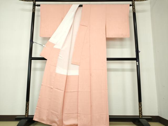 平和屋着物●上質な色無地 辻が花地紋 水柿色 正絹 逸品 DABA1045ps