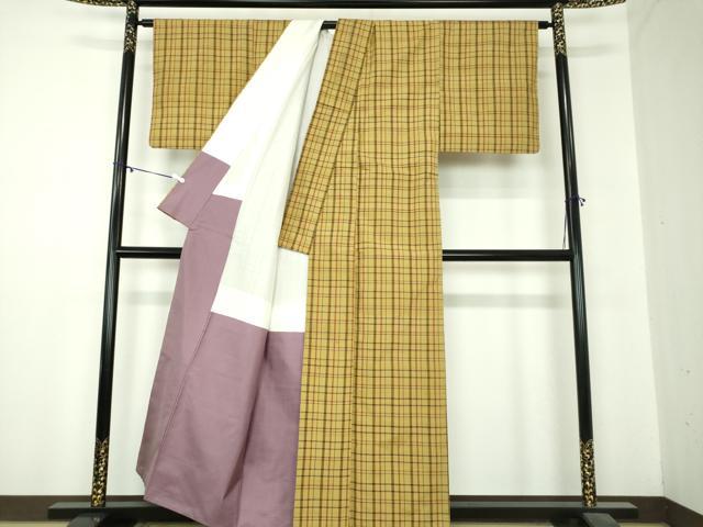 平和屋着物○上質な紬 格子 正絹 逸品 DABA1051ps