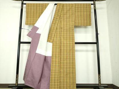 平和屋着物●上質な紬　格子　正絹　逸品　DABA1051ps