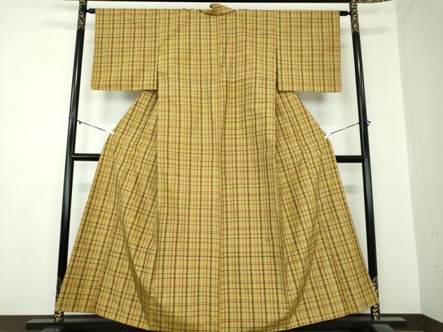 平和屋着物○上質な紬 格子 正絹 逸品 DABA1051ps