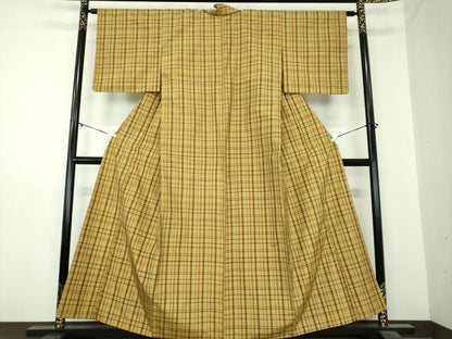 平和屋着物●上質な紬　格子　正絹　逸品　DABA1051ps