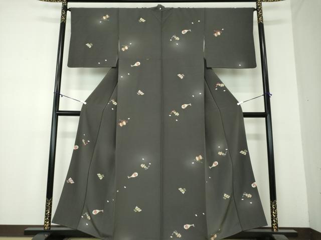 平和屋着物○上質な小紋 総刺繍 舞桜 楽器文 蛍暈し