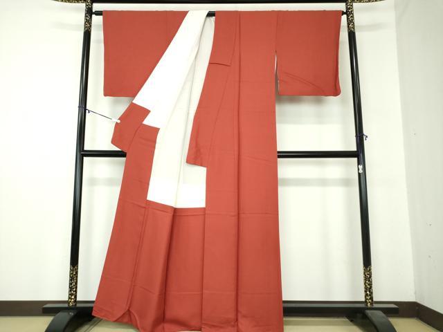 平和屋着物●上質な色無地 霞地紋 紅海老茶色 正絹 逸品 DABA1075ps
