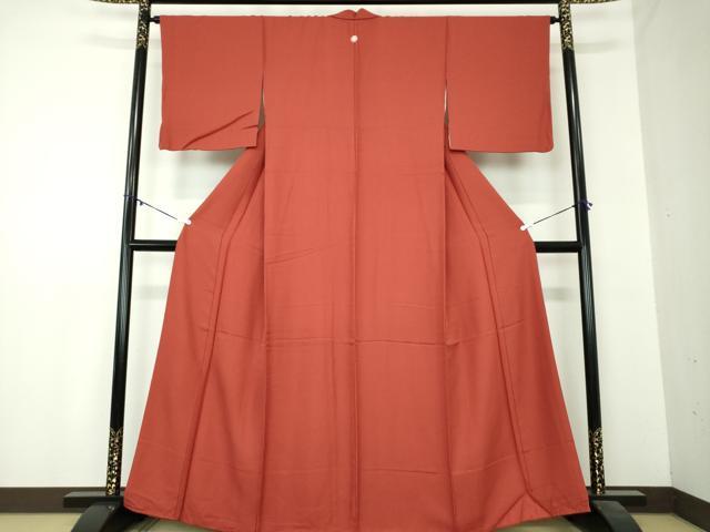 平和屋着物●上質な色無地 霞地紋 紅海老茶色 正絹 逸品 DABA1075ps