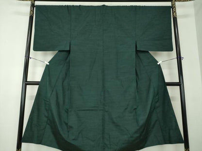 平和屋着物●男性　紬　アンサンブル　深緑色　正絹　逸品　DABA1080ps
