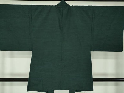 平和屋着物●男性　紬　アンサンブル　深緑色　正絹　逸品　DABA1080ps