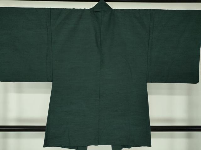 平和屋着物●男性　紬　アンサンブル　深緑色　正絹　逸品　DABA1080ps