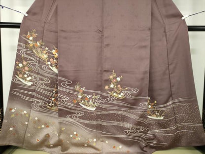 平和屋着物●訪問着　駒刺繍　流水花舟　暈し染め　金彩　正絹　逸品　DABA1093ps