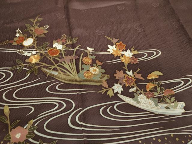 平和屋着物●訪問着　駒刺繍　流水花舟　暈し染め　金彩　正絹　逸品　DABA1093ps