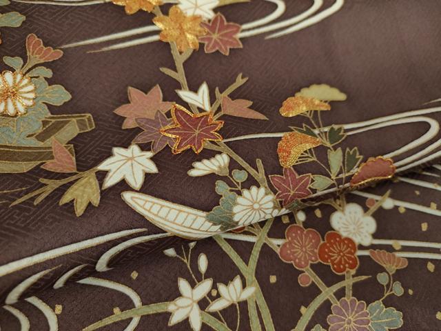 平和屋着物●訪問着　駒刺繍　流水花舟　暈し染め　金彩　正絹　逸品　DABA1093ps