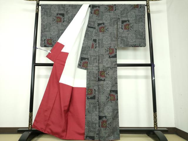 平和屋着物●本場大島紬　7マルキ　色紙重ね花文　正絹　逸品　DABA1098ps