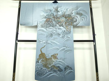 平和屋着物●男性 長襦袢 袷 手描き 龍虎 金彩 正絹 逸品 DABA1105ps