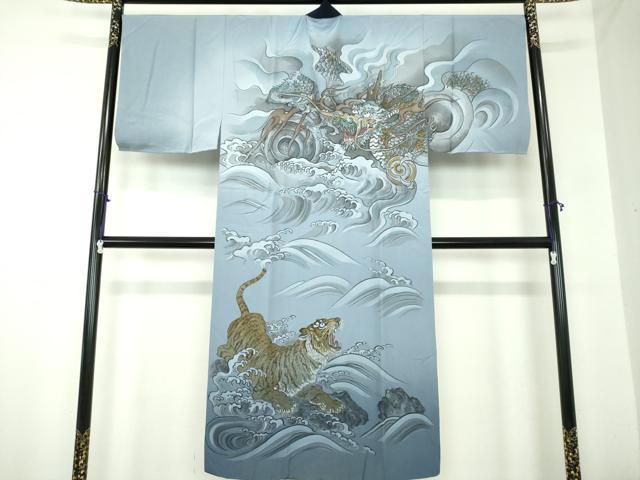平和屋着物●男性 長襦袢 袷 手描き 龍虎 金彩 正絹 逸品 DABA1105ps