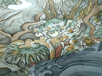平和屋着物●男性 長襦袢 袷 手描き 龍虎 金彩 正絹 逸品 DABA1105ps