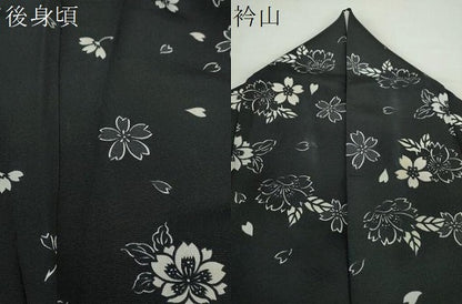 平和屋着物●上質な小紋　舞桜　黒地　正絹　逸品　DABA1116ps