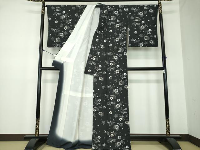 平和屋着物●上質な小紋　舞桜　黒地　正絹　逸品　DABA1116ps
