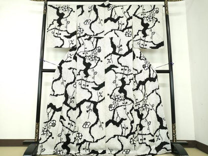 平和屋着物●本疋田絞り　小紋　枝花文　黒地　ロング丈　正絹　逸品　DABA1123ps
