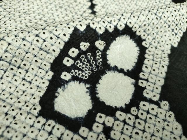 平和屋着物●本疋田絞り　小紋　枝花文　黒地　ロング丈　正絹　逸品　DABA1123ps