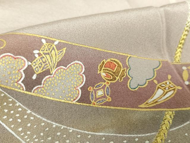 平和屋着物●人間国宝 福田喜三郎 中国三大刺繍 相良刺繍 色留訪問着 駒刺繍 宝尽くし 花熨斗文 暈し染め 金彩 正絹 逸品 DABA1132ps