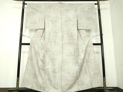 平和屋着物●上質な紬　更紗花文　正絹　逸品　DABA1135ps