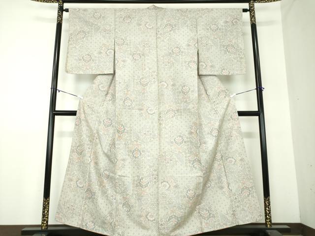 平和屋着物●上質な紬　更紗花文　正絹　逸品　DABA1135ps