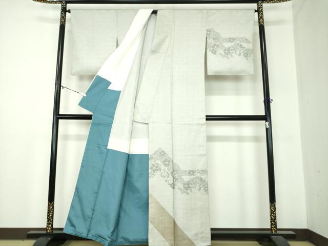 平和屋着物●訪問着 お召地 草花文 金彩 正絹 逸品 DABA1137ps