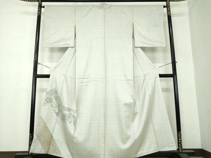 平和屋着物●訪問着 お召地 草花文 金彩 正絹 逸品 DABA1137ps