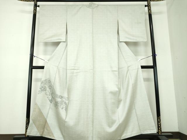 平和屋着物●訪問着 お召地 草花文 金彩 正絹 逸品 DABA1137ps