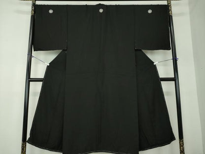 平和屋着物●男性　黒紋付　羽織セット　キングサイズ　長羽織　正絹　逸品　未使用　DABA1144ps