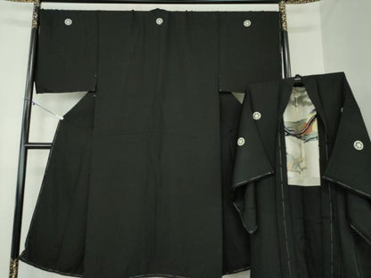 平和屋着物●男性　黒紋付　羽織セット　キングサイズ　長羽織　正絹　逸品　未使用　DABA1144ps