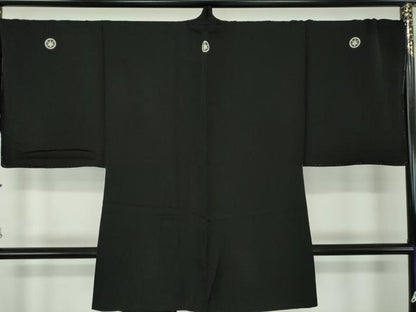 平和屋着物●男性　黒紋付　羽織セット　キングサイズ　長羽織　正絹　逸品　未使用　DABA1144ps