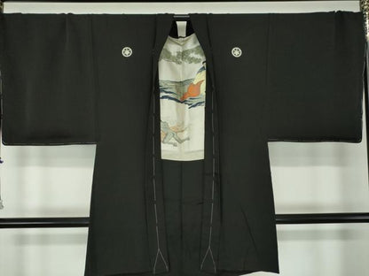 平和屋着物●男性　黒紋付　羽織セット　キングサイズ　長羽織　正絹　逸品　未使用　DABA1144ps