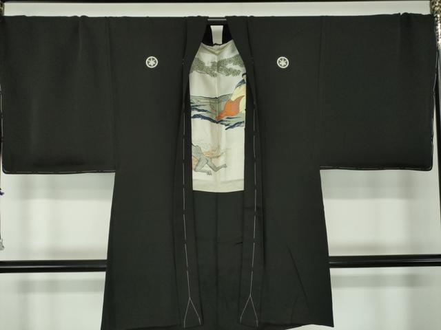 平和屋着物●男性　黒紋付　羽織セット　キングサイズ　長羽織　正絹　逸品　未使用　DABA1144ps